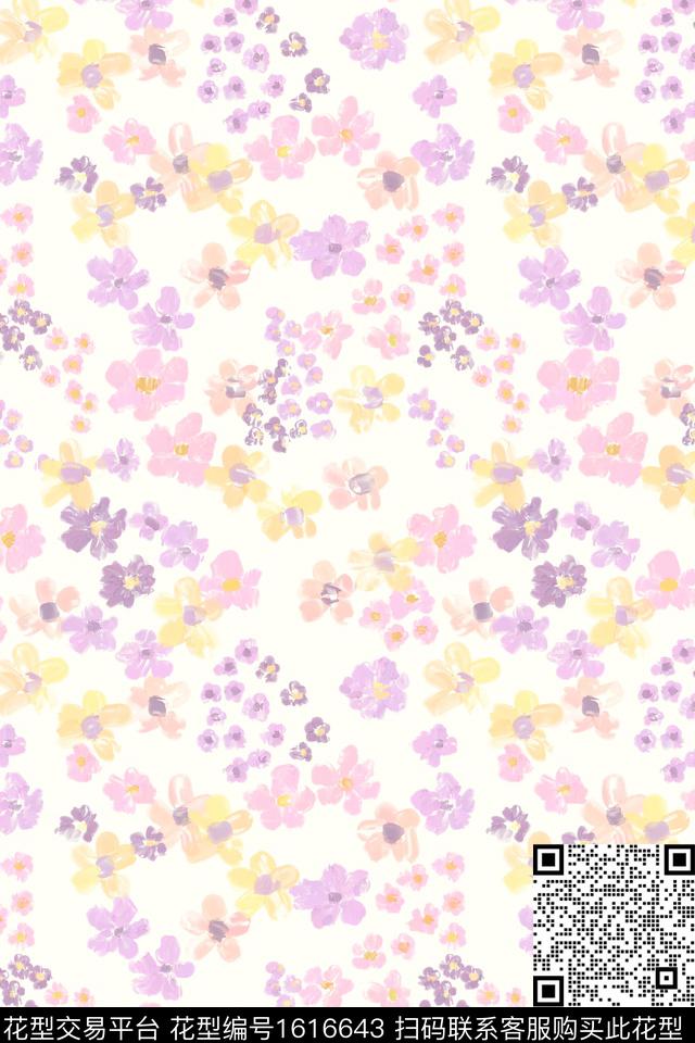 清爽底花卉花卉小碎花数码印花花型下载（图片编号: 1616643） - 瓦栏（Walan）