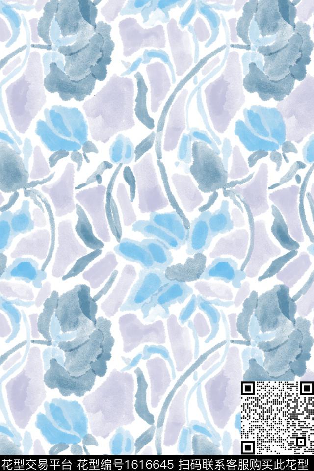 水彩笔触手绘花卉数码印花花型下载（图片编号: 1616645） - 瓦栏（Walan）