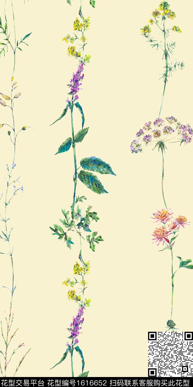 手绘花卉花卉清爽底花卉数码印花花型下载（图片编号: 1616652） - 瓦栏（Walan）