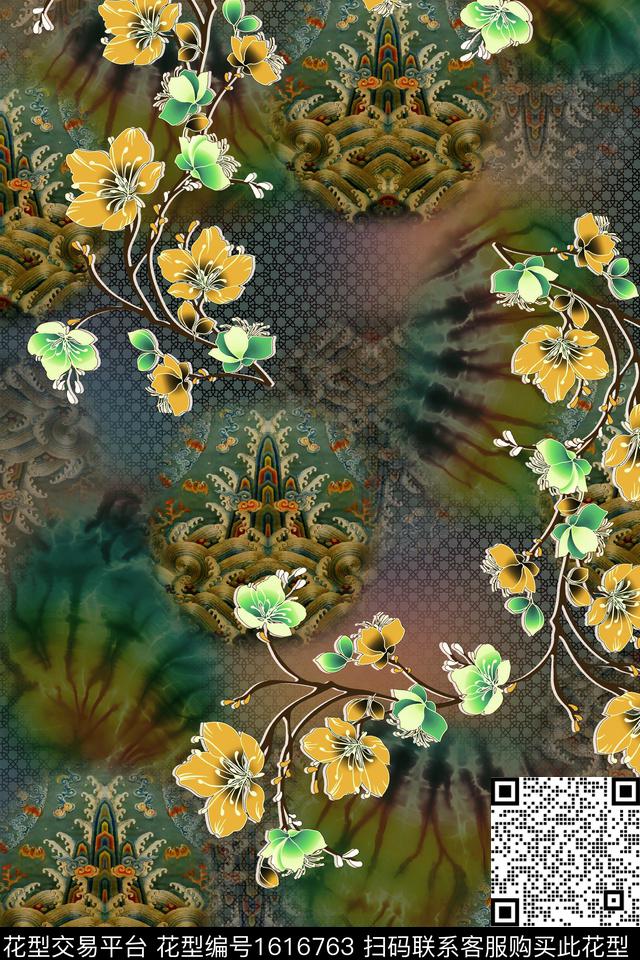 香云纱花卉底纹数码印花花型下载（图片编号: 1616763） - 瓦栏（Walan）
