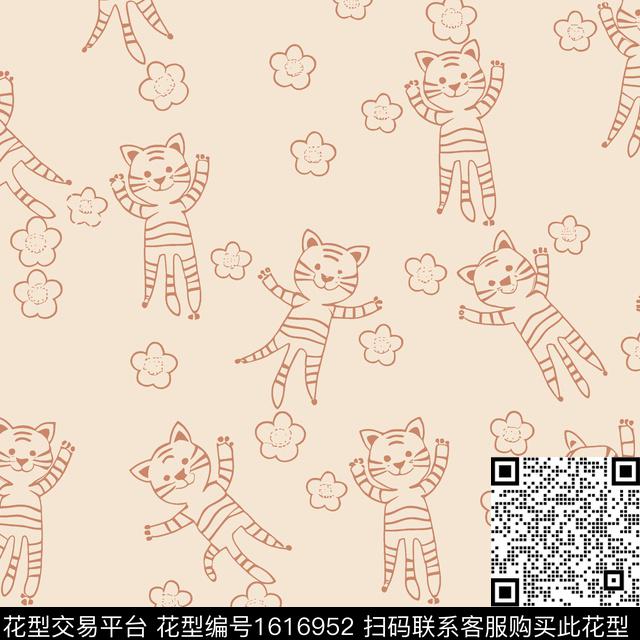 卡通动物老虎趣味传统印花花型下载（图片编号: 1616952） - 瓦栏（Walan）