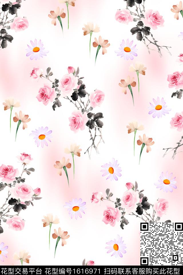满版散花小碎花渐变数码印花花型下载（图片编号: 1616971） - 瓦栏（Walan）