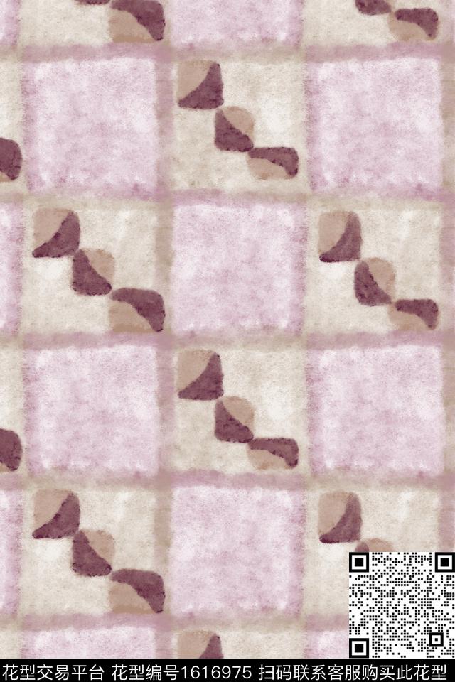 肌理笔触格子数码印花花型下载（图片编号: 1616975） - 瓦栏（Walan）