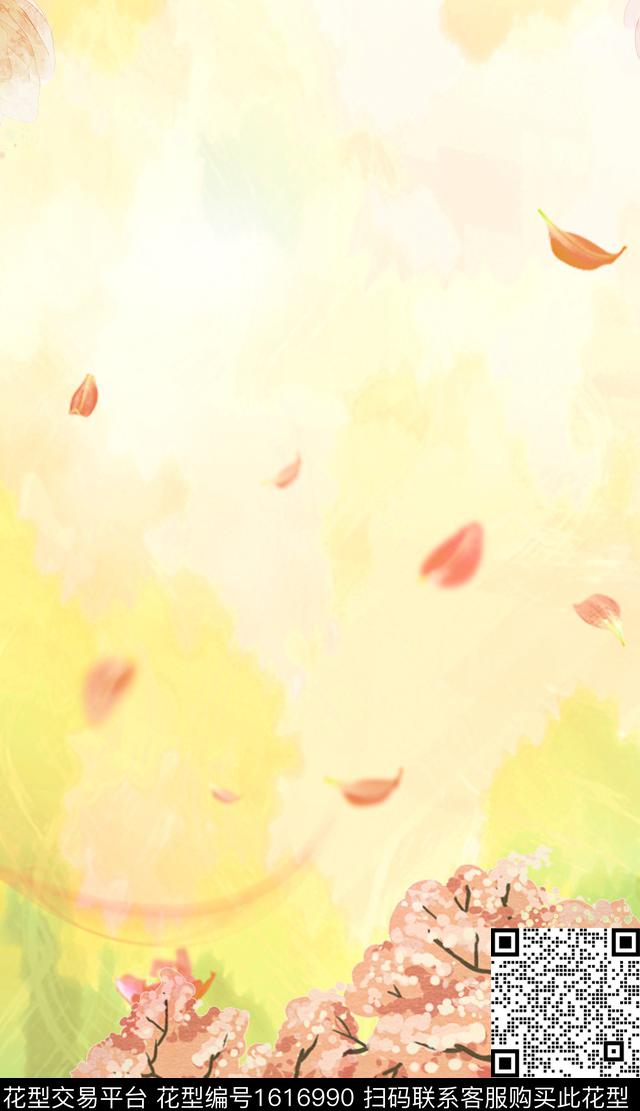 花卉花瓣树数码印花花型下载（图片编号: 1616990） - 瓦栏（Walan）
