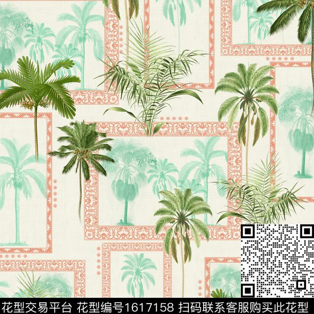植物热带花型相框数码印花花型下载（图片编号: 1617158） - 瓦栏（Walan）