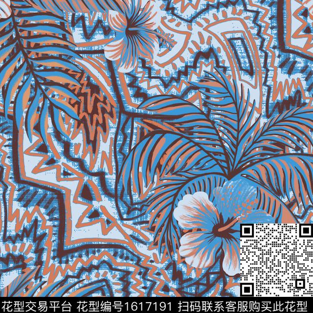 热带花型花卉民族风数码印花花型下载（图片编号: 1617191） - 瓦栏（Walan）