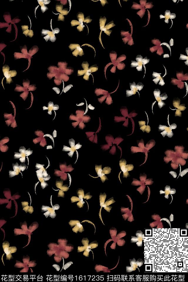黑底花卉花卉小碎花数码印花花型下载（图片编号: 1617235） - 瓦栏（Walan）