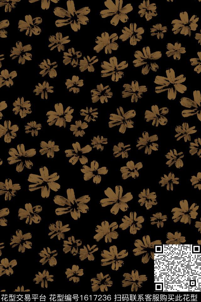 黑底花卉小碎花复古数码印花花型下载（图片编号: 1617236） - 瓦栏（Walan）