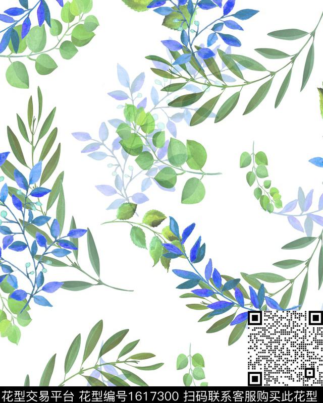 小清新水彩花卉绿植树叶数码印花花型下载（图片编号: 1617300） - 瓦栏（Walan）