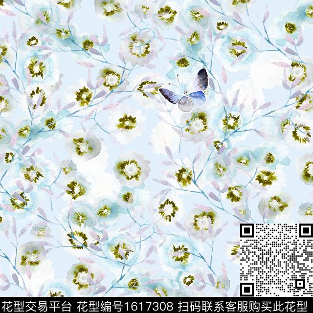 花卉小碎花水彩花卉数码印花花型下载（图片编号: 1617308） - 瓦栏（Walan）