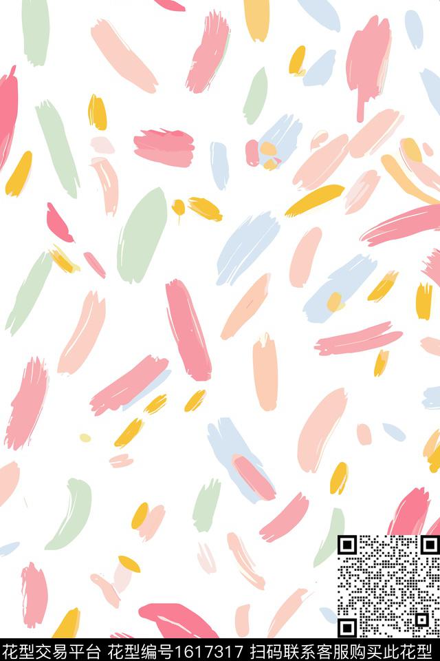 笔触小清新涂鸦数码印花花型下载（图片编号: 1617317） - 瓦栏（Walan）