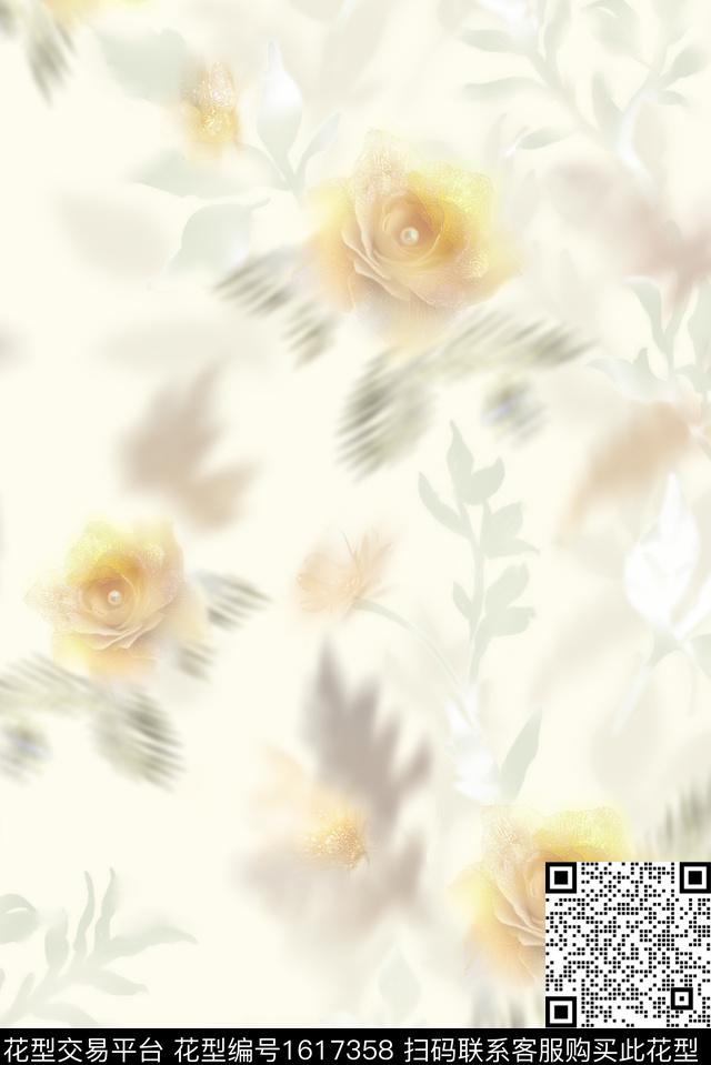 花卉模糊花卉数码印花花型下载（图片编号: 1617358） - 瓦栏（Walan）