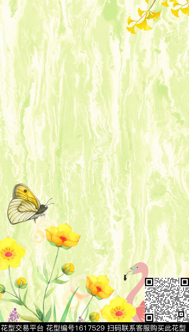 肌理水彩花卉花卉蝴蝶数码印花花型下载（图片编号: 1617529） - 瓦栏（Walan）
