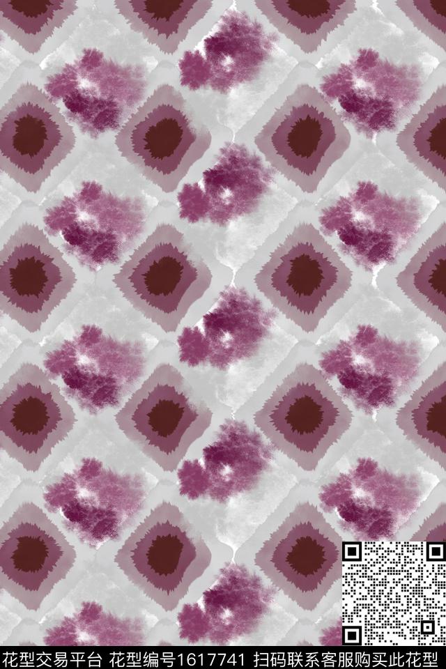 水彩格子模糊花卉数码印花花型下载（图片编号: 1617741） - 瓦栏（Walan）