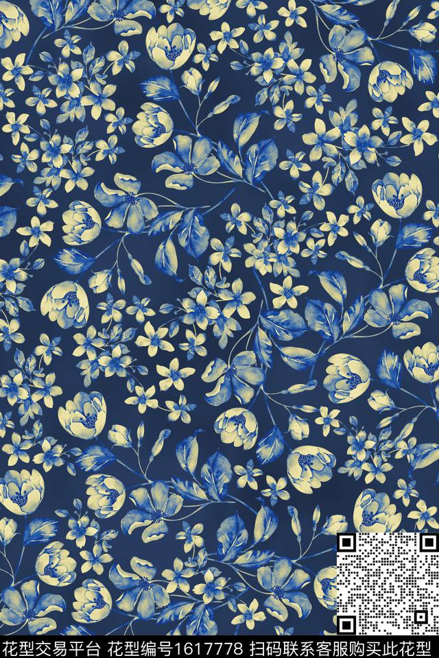 满版散花花卉中老年数码印花花型下载（图片编号: 1617778） - 瓦栏（Walan）