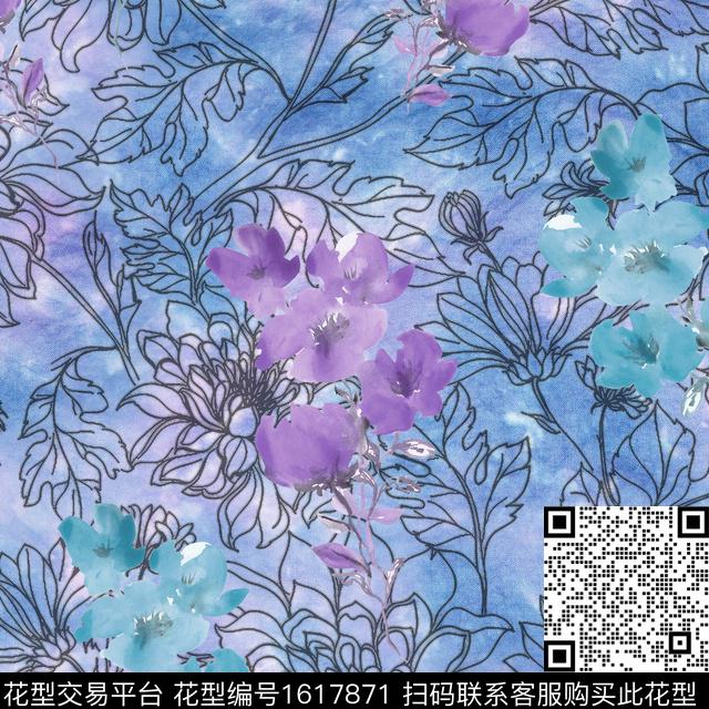 晕染肌理小碎花水彩花卉数码印花花型下载（图片编号: 1617871） - 瓦栏（Walan）
