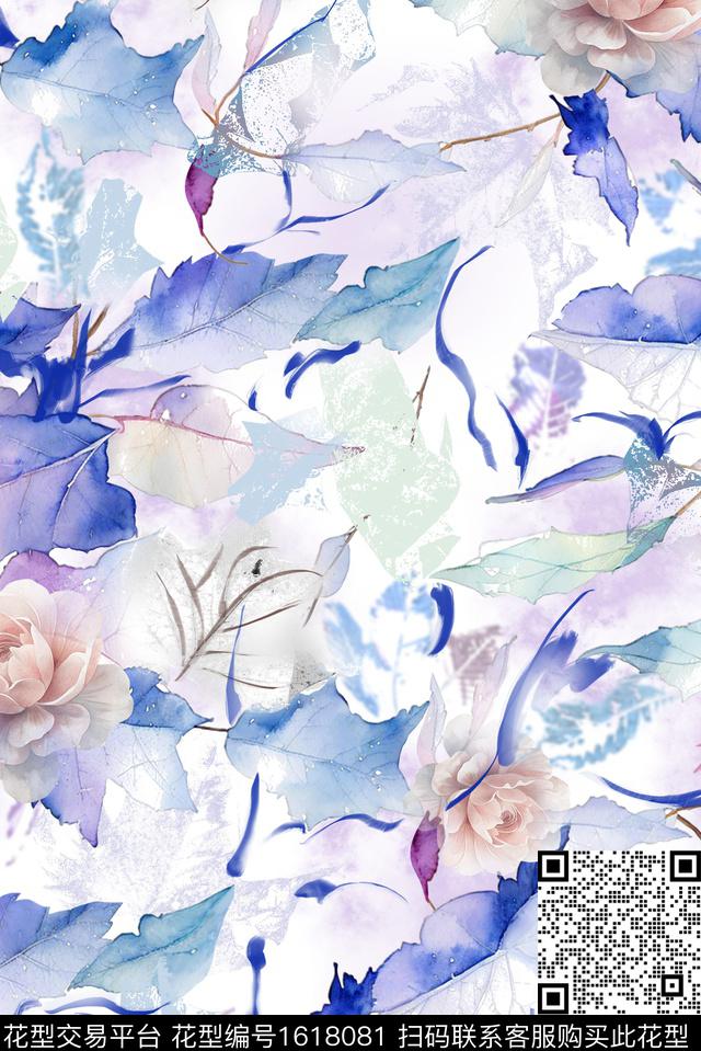 花卉绿植树叶渐变数码印花花型下载（图片编号: 1618081） - 瓦栏（Walan）