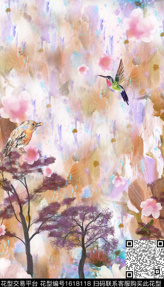 晕染肌理小碎花水彩花卉数码印花花型下载（图片编号: 1618118） - 瓦栏（Walan）