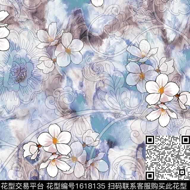 晕染肌理抽象花卉小碎花数码印花花型下载（图片编号: 1618135） - 瓦栏（Walan）