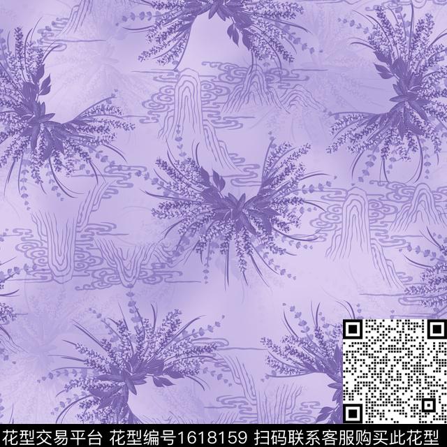 薰衣草花卉山脉数码印花花型下载（图片编号: 1618159） - 瓦栏（Walan）