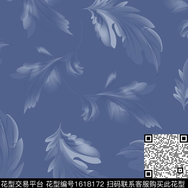 渐变绿植树叶数码印花花型下载（图片编号: 1618172） - 瓦栏（Walan）