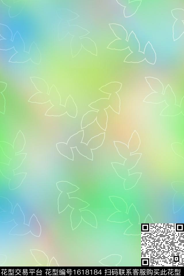 晕染肌理炫彩线条花卉数码印花花型下载（图片编号: 1618184） - 瓦栏（Walan）