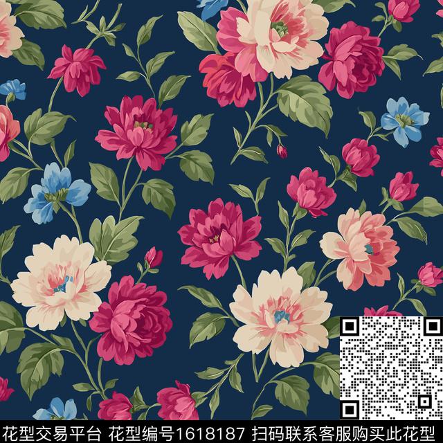 花卉满版散花绿植树叶数码印花花型下载（图片编号: 1618187） - 瓦栏（Walan）