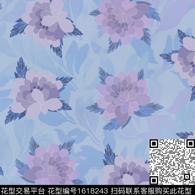 花卉包金底纹数码印花花型下载（图片编号: 1618243） - 瓦栏（Walan）