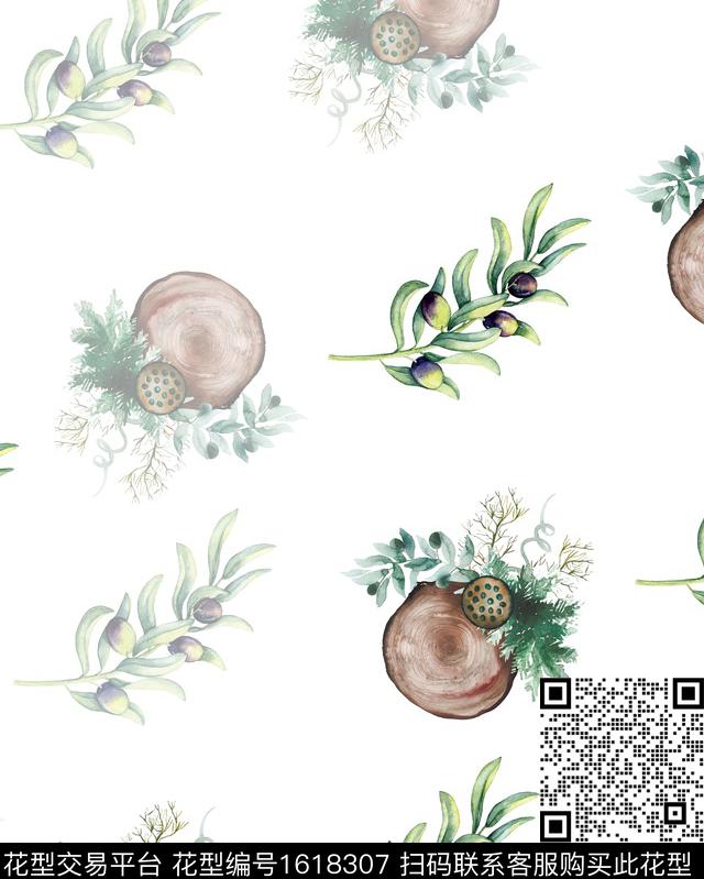 植物小清新水彩花卉数码印花花型下载（图片编号: 1618307） - 瓦栏（Walan）