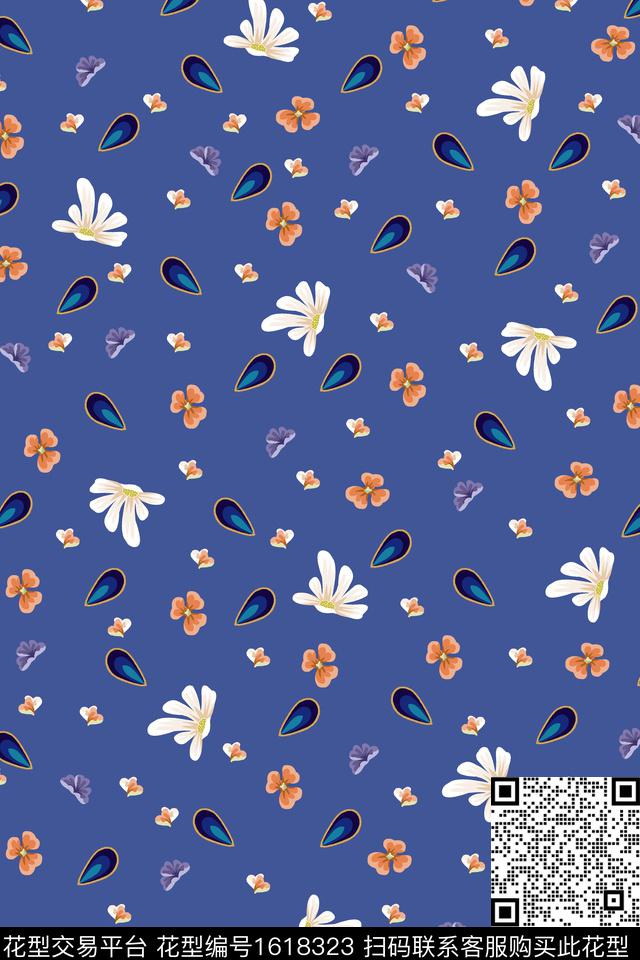 满版散花小碎花清爽底花卉传统印花花型下载（图片编号: 1618323） - 瓦栏（Walan）