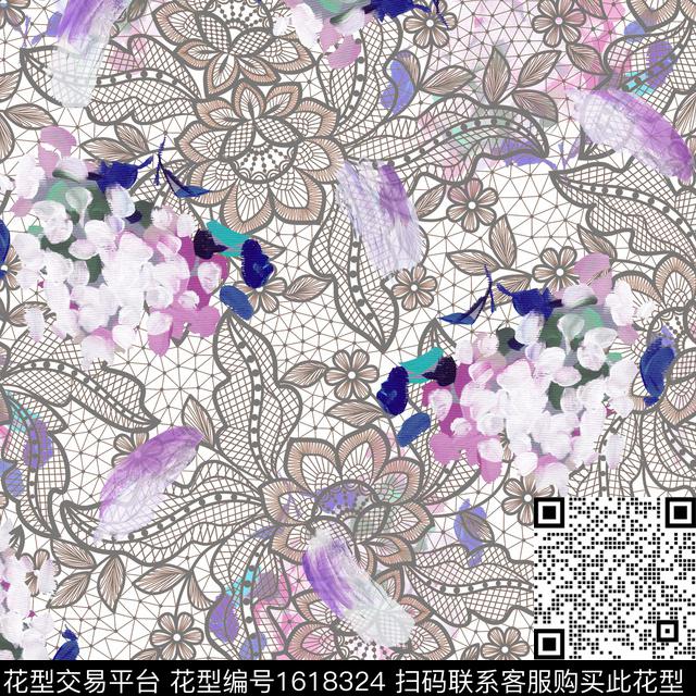 笔触油画花型线条花卉数码印花花型下载（图片编号: 1618324） - 瓦栏（Walan）