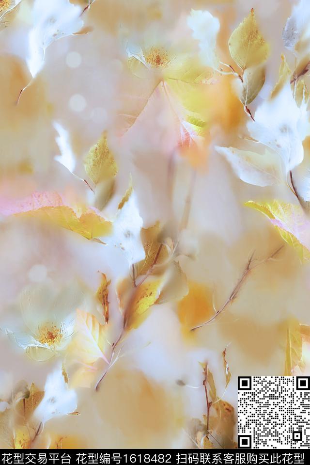 侘寂风渐变模糊花卉数码印花花型下载（图片编号: 1618482） - 瓦栏（Walan）