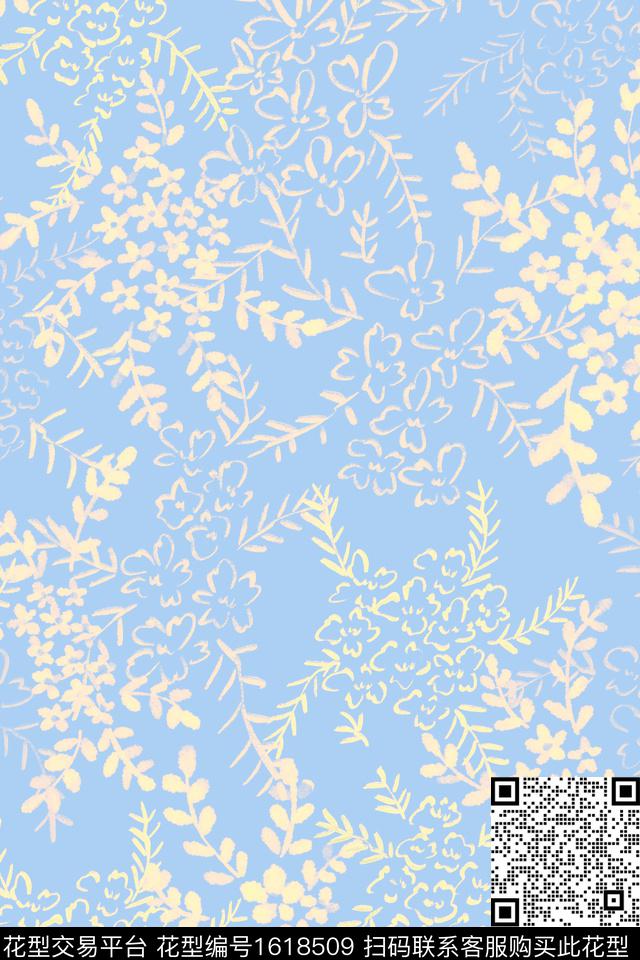 小清新清爽底花卉花卉数码印花花型下载（图片编号: 1618509） - 瓦栏（Walan）