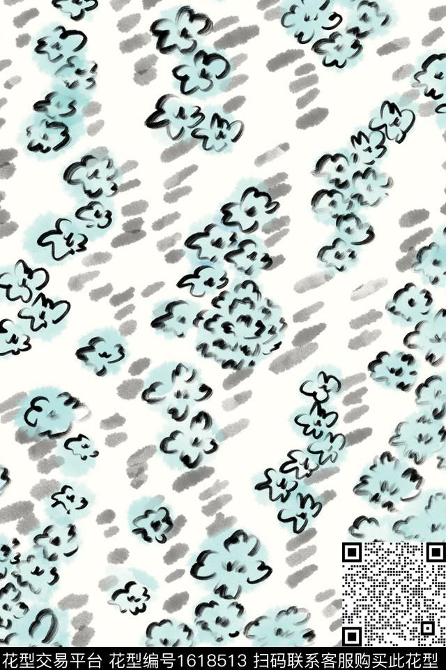 花卉小碎花笔触数码印花花型下载（图片编号: 1618513） - 瓦栏（Walan）
