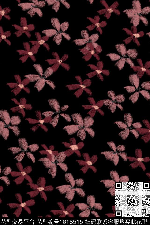 黑底花卉花卉小碎花数码印花花型下载（图片编号: 1618515） - 瓦栏（Walan）