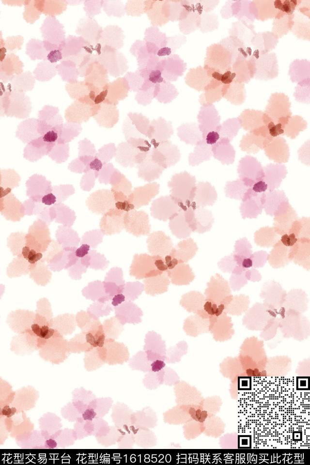 小清新清爽底花卉花卉数码印花花型下载（图片编号: 1618520） - 瓦栏（Walan）