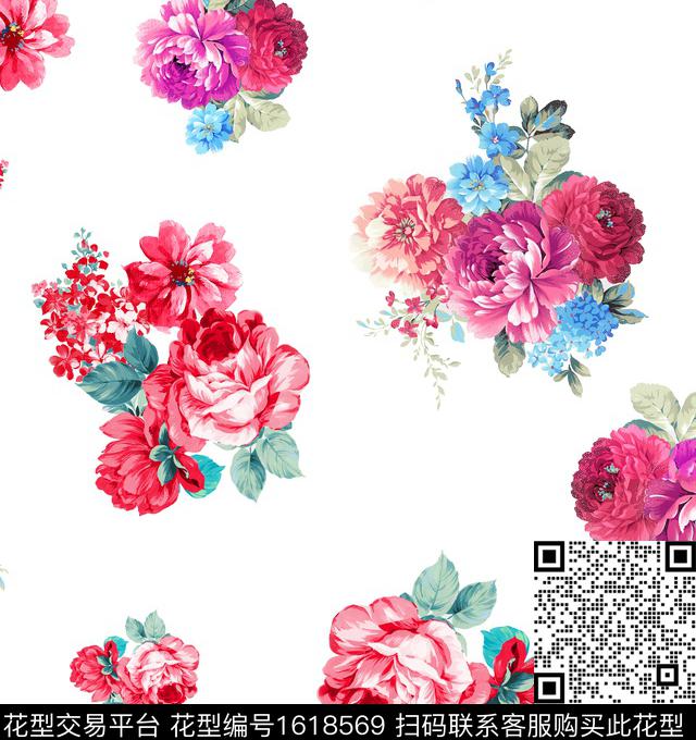 花卉大花清爽底花卉数码印花花型下载（图片编号: 1618569） - 瓦栏（Walan）