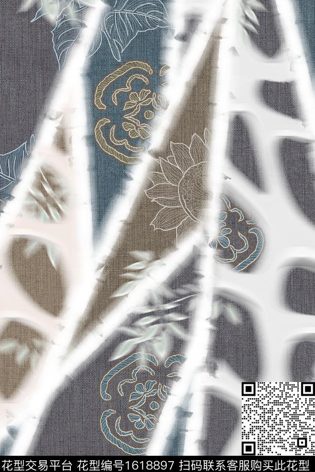 中国风花卉混合拼接数码印花花型下载（图片编号: 1618897） - 瓦栏（Walan）