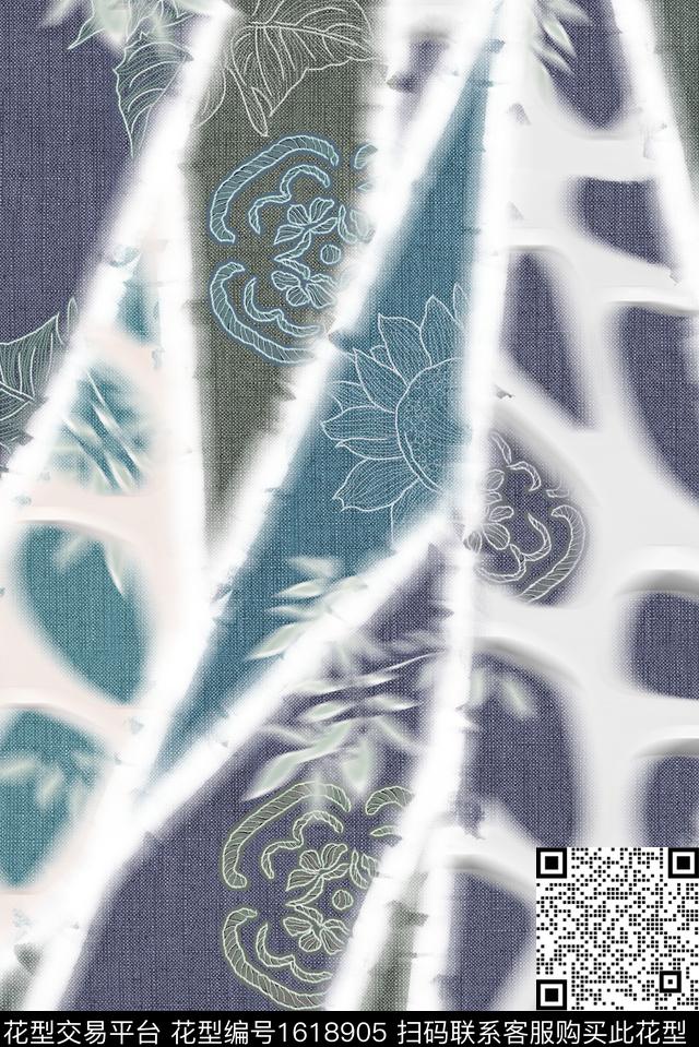 中国风花卉混合拼接数码印花花型下载（图片编号: 1618905） - 瓦栏（Walan）