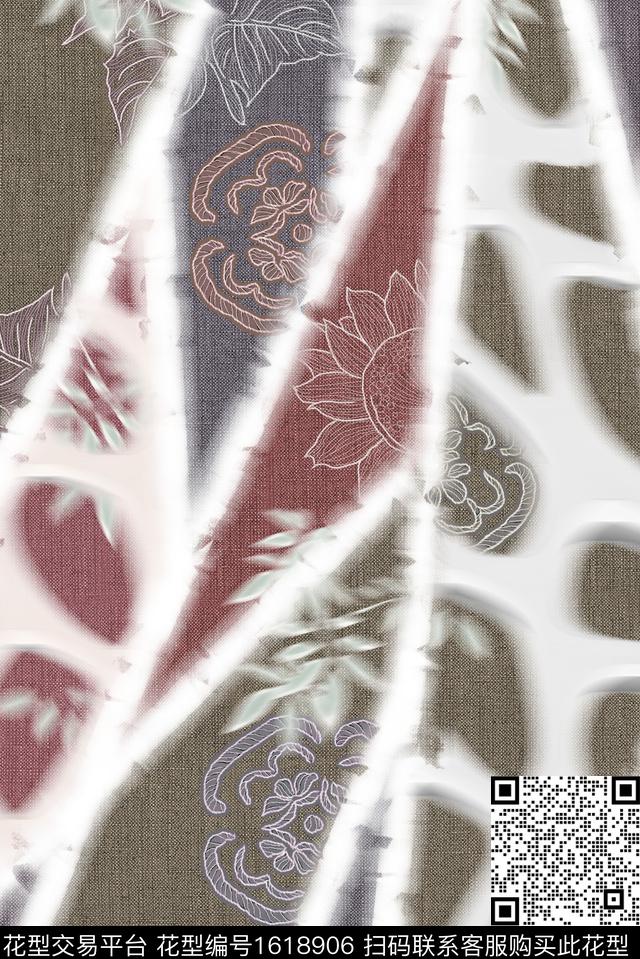 中国风花卉混合拼接数码印花花型下载（图片编号: 1618906） - 瓦栏（Walan）