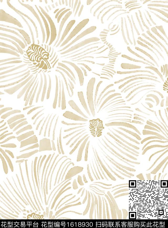 大花素雅水彩花卉数码印花花型下载（图片编号: 1618930） - 瓦栏（Walan）