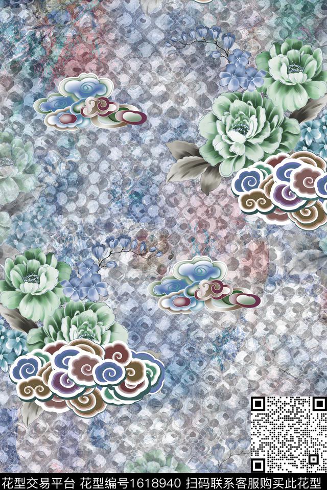 晕染肌理动物纹水彩花卉数码印花花型下载（图片编号: 1618940） - 瓦栏（Walan）