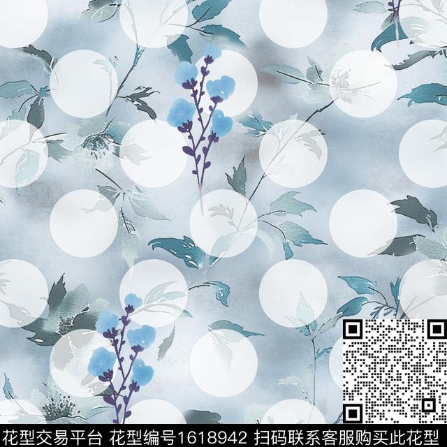 花卉波点水彩花卉数码印花花型下载（图片编号: 1618942） - 瓦栏（Walan）