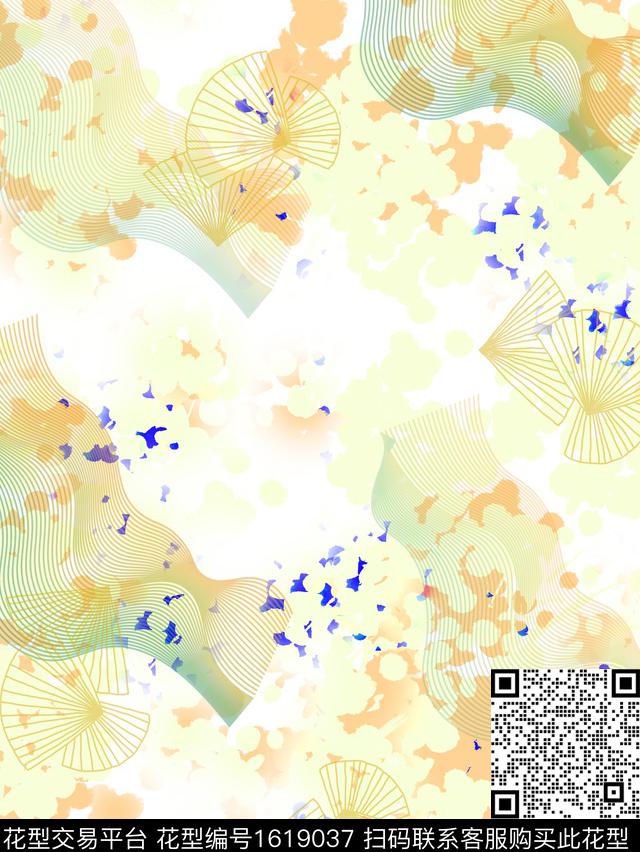 小清新晕染肌理线条画数码印花花型下载（图片编号: 1619037） - 瓦栏（Walan）