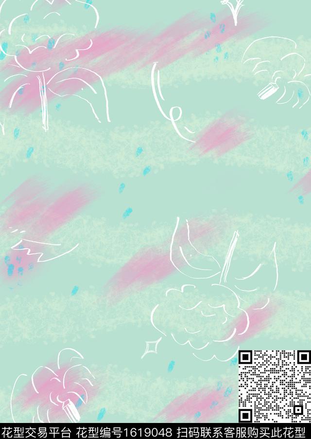 笔触线条花卉数码印花花型下载（图片编号: 1619048） - 瓦栏（Walan）