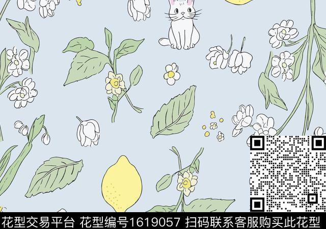兔子春夏花型童装数码印花花型下载（图片编号: 1619057） - 瓦栏（Walan）