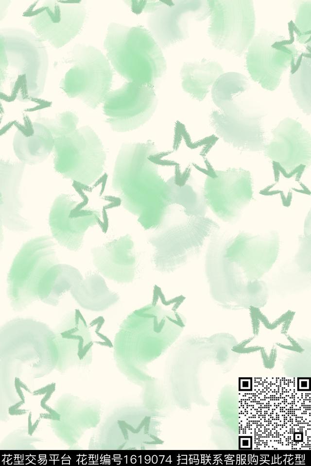 小清新星星笔触数码印花花型下载（图片编号: 1619074） - 瓦栏（Walan）