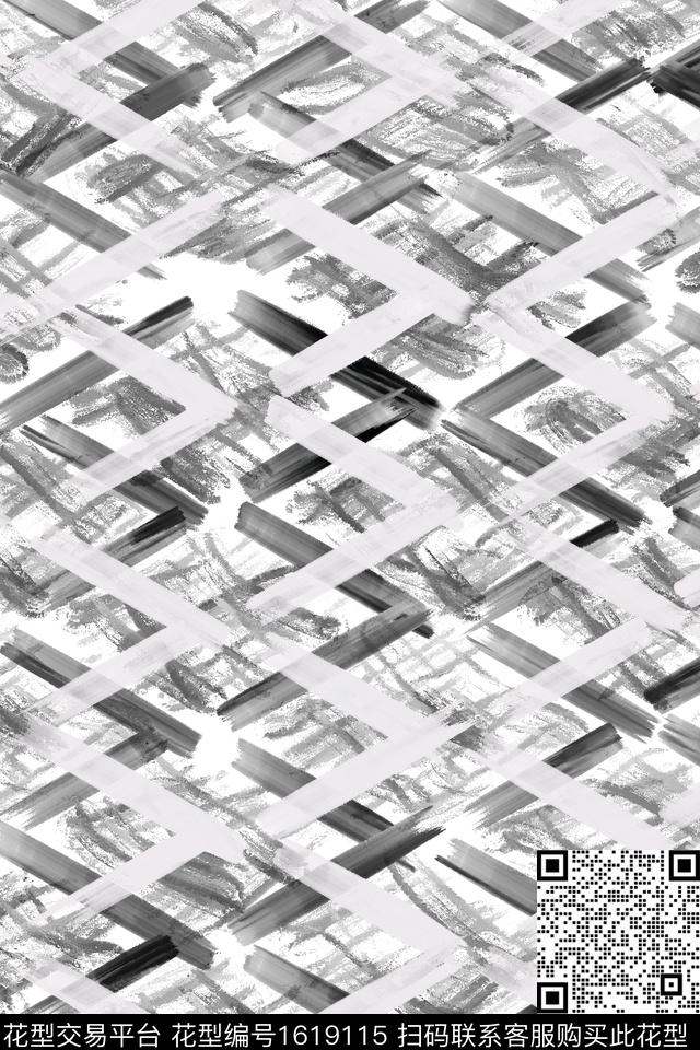 简约格子黑白条纹数码印花花型下载（图片编号: 1619115） - 瓦栏（Walan）