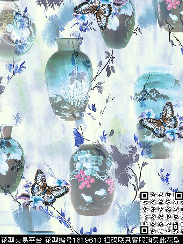 绣花花型晕染肌理花卉数码印花花型下载（图片编号: 1619610） - 瓦栏（Walan）