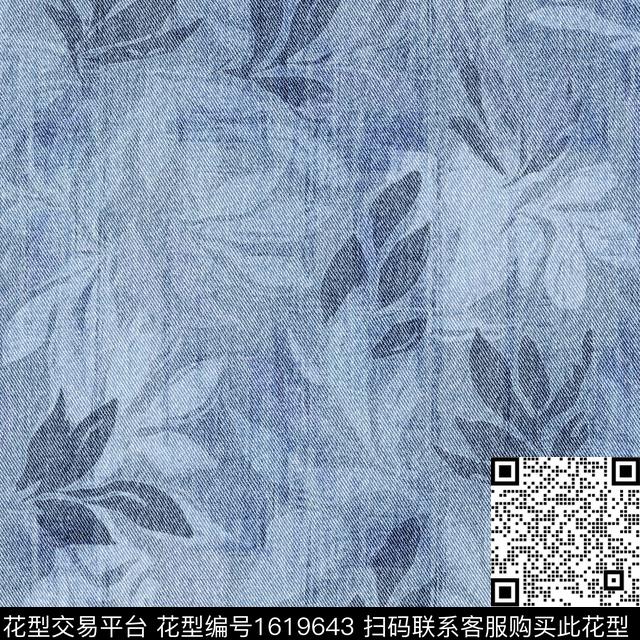牛仔肌理绿植树叶数码印花花型下载（图片编号: 1619643） - 瓦栏（Walan）